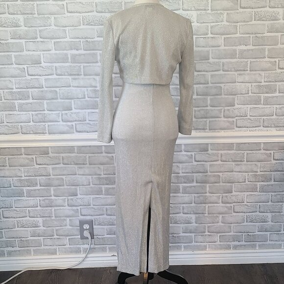 Vtg Dave & Johnny Y2K Metallic Silver Dress and Jacket Bodycon Prom Dance Glam - Picture 2 of 10